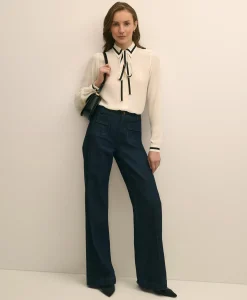 Viscose Contrast Tie-Neck Blouse