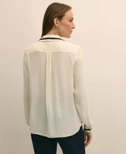 Viscose Contrast Tie-Neck Blouse