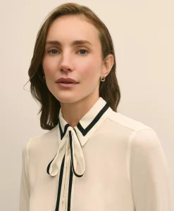 Viscose Contrast Tie-Neck Blouse