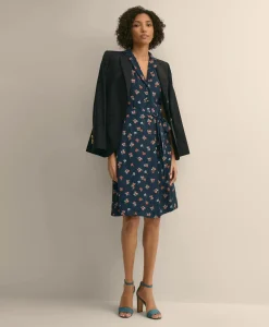 Viscose Floral Short-Sleeve Belted Shirt Dress