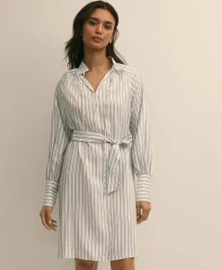 Viscose Pullover Striped Belted Shirt Dress