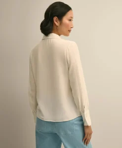 Viscose Ruffle Open-Stitch Placket Blouse