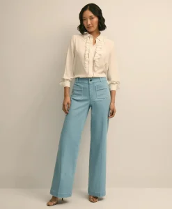Viscose Ruffle Open-Stitch Placket Blouse