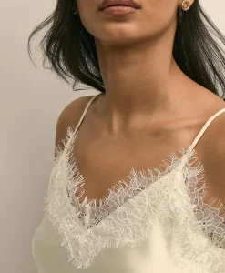V-Neck Lace-Trimmed Cami in Silk Charmeuse