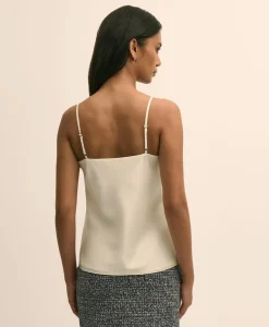 V-Neck Lace-Trimmed Cami in Silk Charmeuse