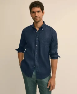 Washed Cotton Seersucker Button-Down Collar Sport Shirt