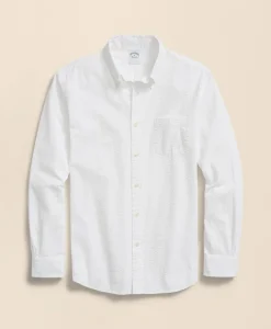 Washed Cotton Seersucker Button-Down Collar Sport Shirt