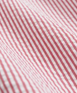 Washed Cotton Seersucker Button-Down Collar, Stripe Short-Sleeve Sport Shirt