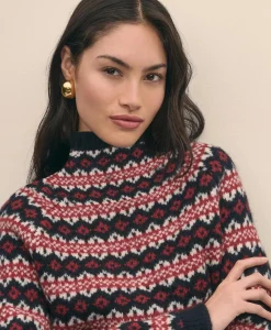 Wool Blend Funnel-Neck Fair Isle Sweater