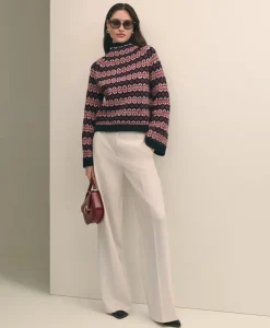 Wool Blend Funnel-Neck Fair Isle Sweater