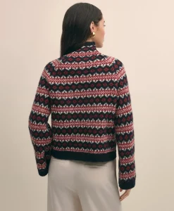 Wool Blend Funnel-Neck Fair Isle Sweater