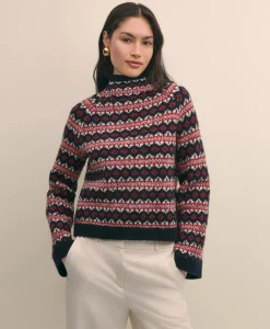 Wool Blend Funnel-Neck Fair Isle Sweater