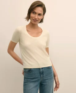 Wool-Cashmere Blend Brushed Short-Sleeve Sweater Shell