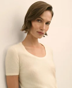 Wool-Cashmere Blend Brushed Short-Sleeve Sweater Shell