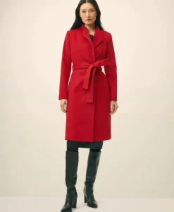 Wrap Coat in Water-Repellent Brushed-Twill Wool